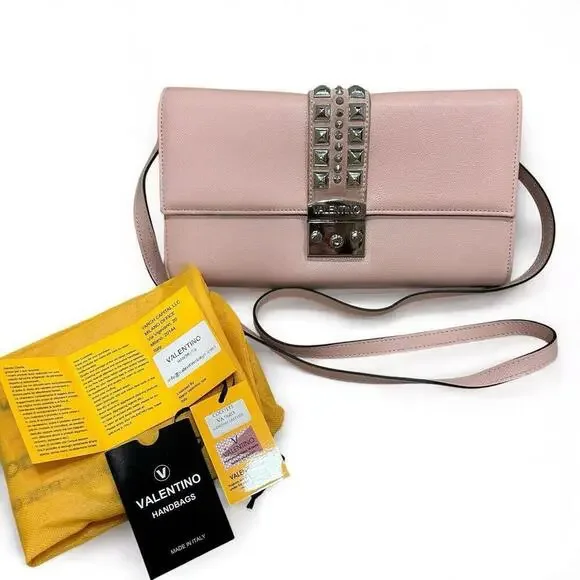 Valentino Cocotte Rose Pink Leather Silver Rockstud Envelope Shoulder Bag $895 - Picture 2 of 16